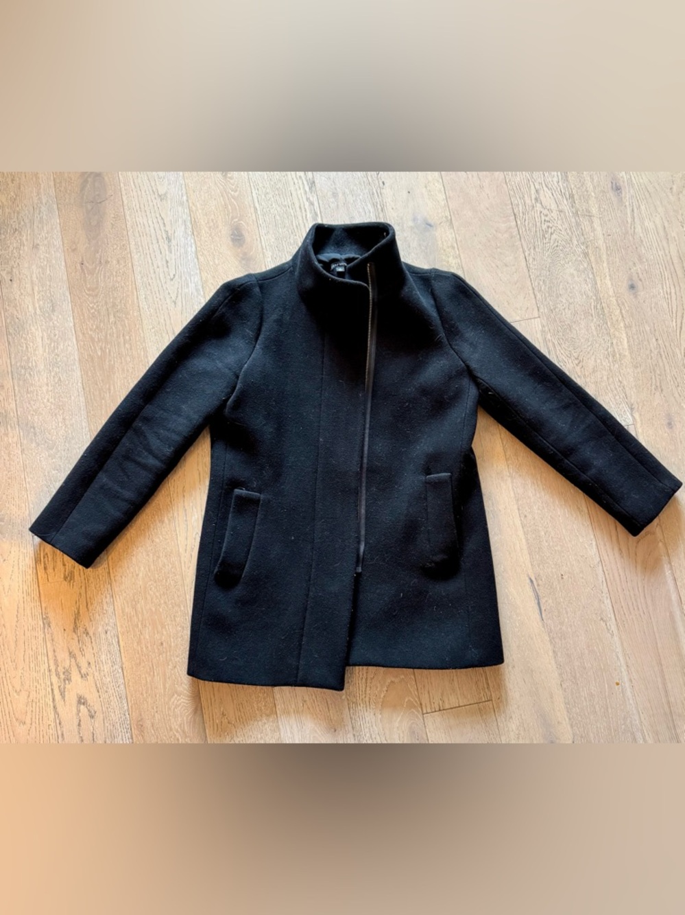 J. Crew Black Wool-Blend Stand Collar Pea Coat